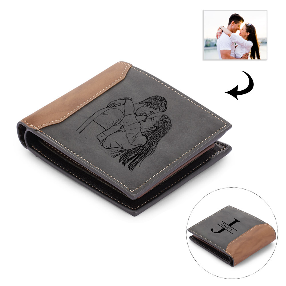 Personalised Monogram Gray Wallet Custom Photo & Name & Letter Wallet Gift for Men
