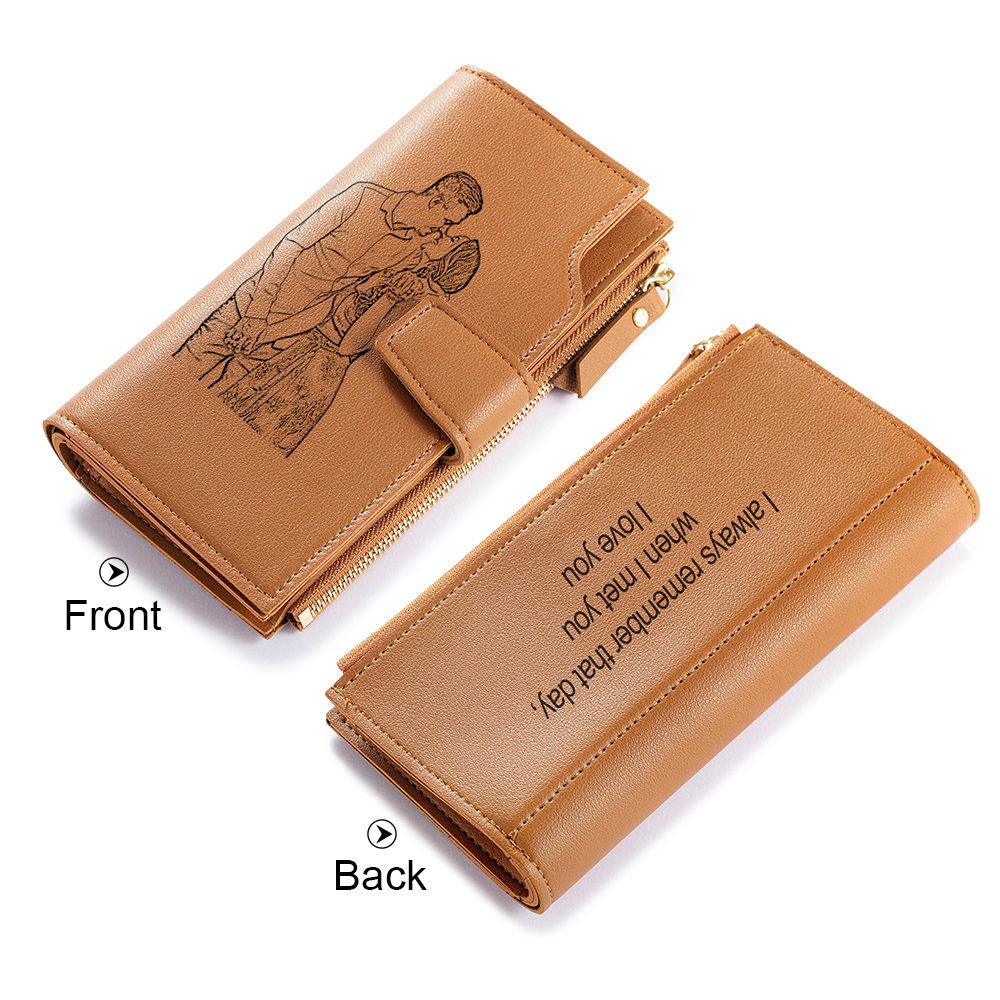 Personalised Leather Wallet Engraved Photo Long Purse Folding Wallet Gifts For Women-Jessemade AU