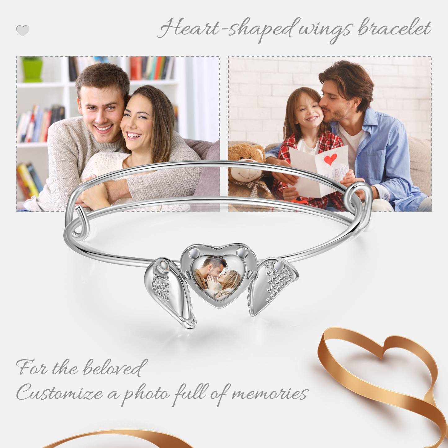 Personalised Heart Wings Photo Locket Bracelet Custom Photo Bracelet Gifts For Her-Jessemade AU