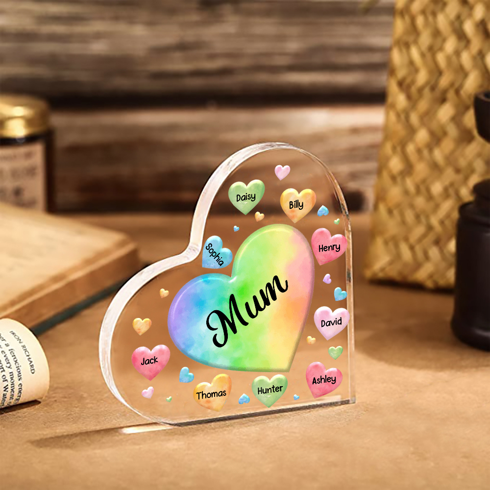 9 Names - Personalised Acrylic Heart Keepsake Custom Text Colourful Hearts Ornament Gift for Mother/Grandma-Jessemade AU