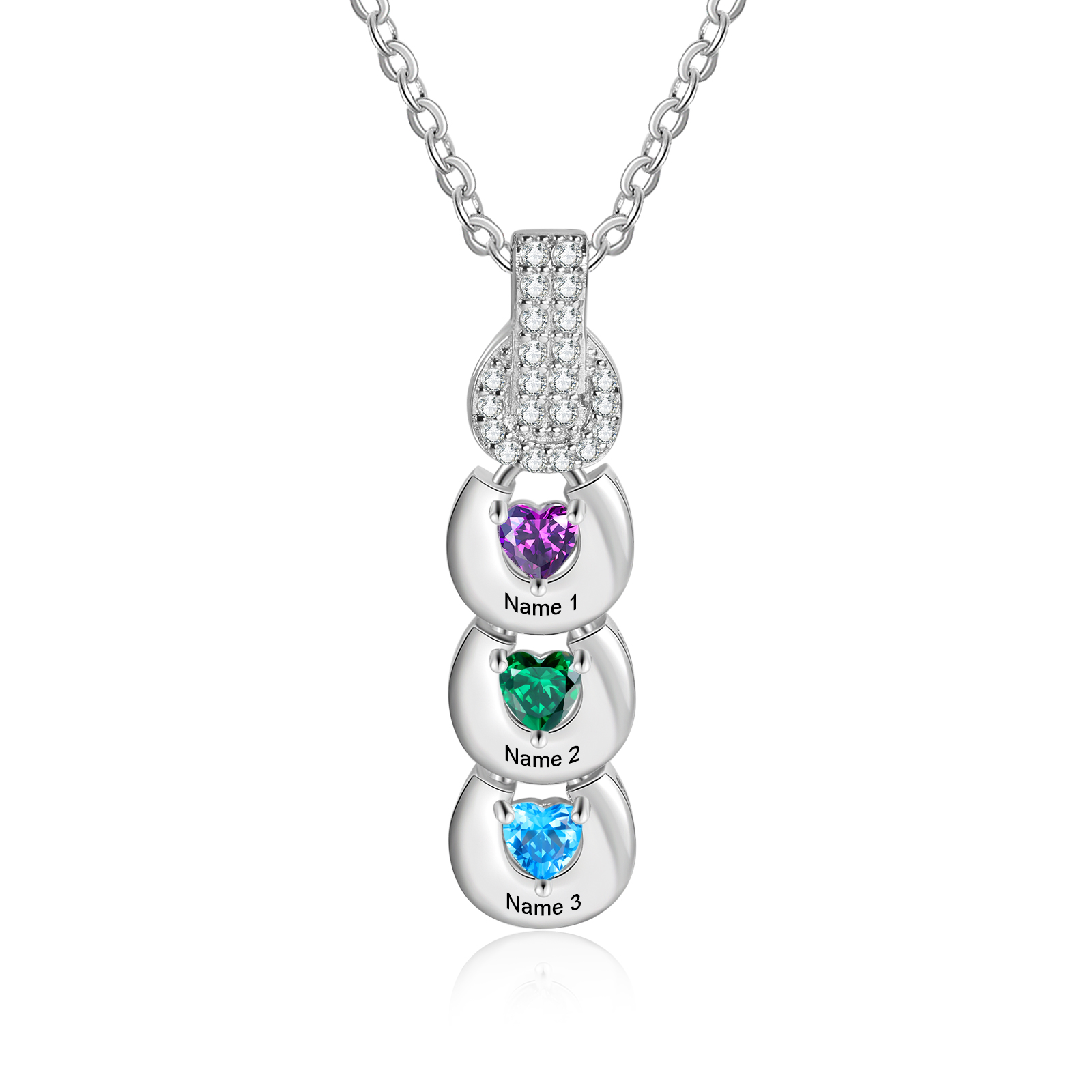Custom Family Necklace Cascading Pendant with 3 Birthstones Engraving 3 Names Gifts for Her-Jessemade AU