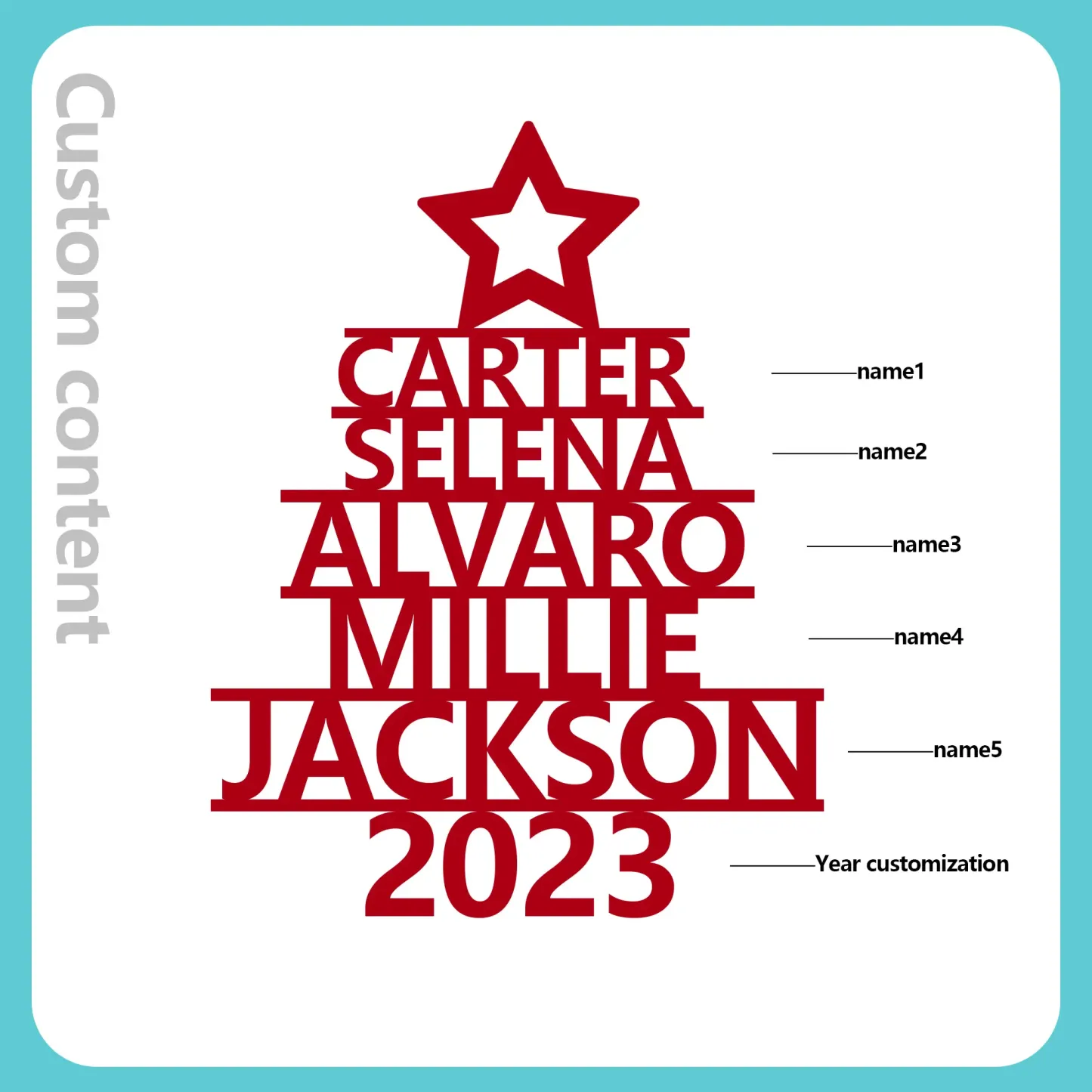 5 Names - Personalised Christmas Tree Ornaments Customised Name Xmas Wooden Decor Gifts for Family Friends-Jessemade AU