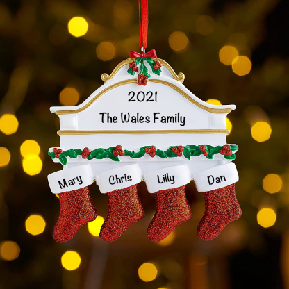 Personalised Red Stockings Ornament Custom 4 Names Gifts for Family-Jessemade AU