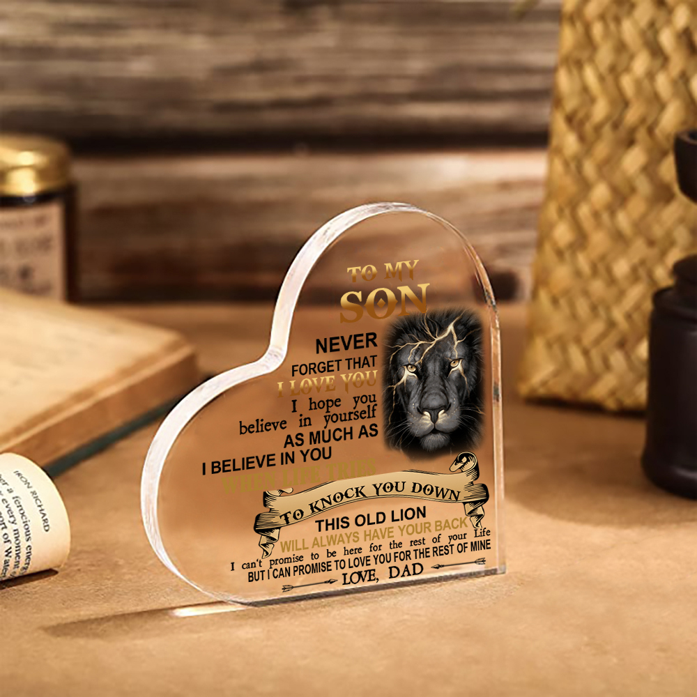 To My Son Acrylic Heart Keepsake Dad to Son Heart Ornament - This Old Lion Will Always Have Your Back-Jessemade AU