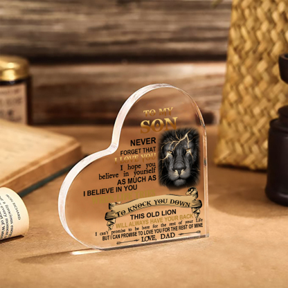 To My Son Acrylic Heart Keepsake Dad to Son Heart Ornament - This Old Lion Will Always Have Your Back-Jessemade AU