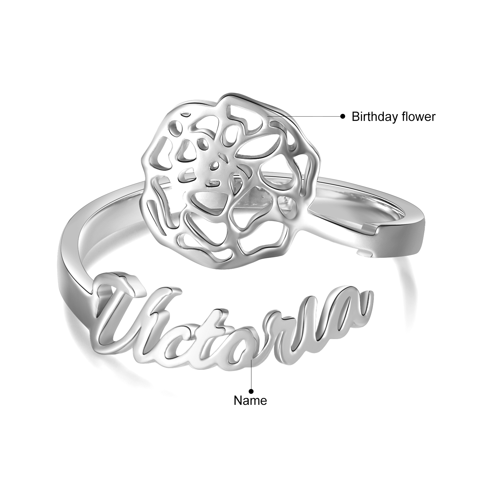 Personalised October Birth Flower Ring With Name Gifts For Her-Jessemade AU