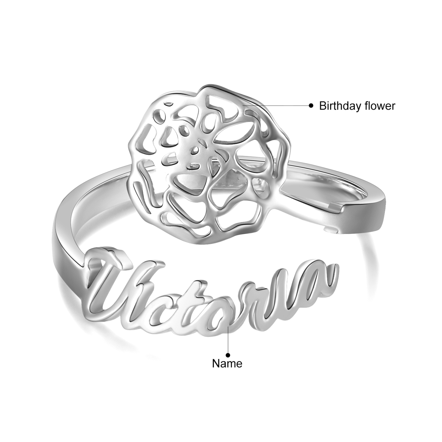 Personalised October Birth Flower Ring With Name Gifts For Her-Jessemade AU
