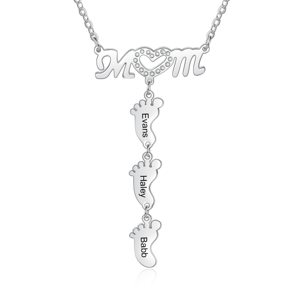 Mother's Day Personalised Baby Feet Necklace Engraved 3 Names Necklace Gifts For Mum-Jessemade AU