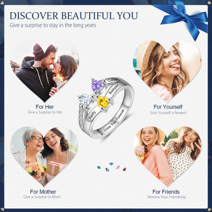 Personalised Birthstone Mother Ring Engraved 3 Names Promise Ring Gifts for Her-Jessemade AU