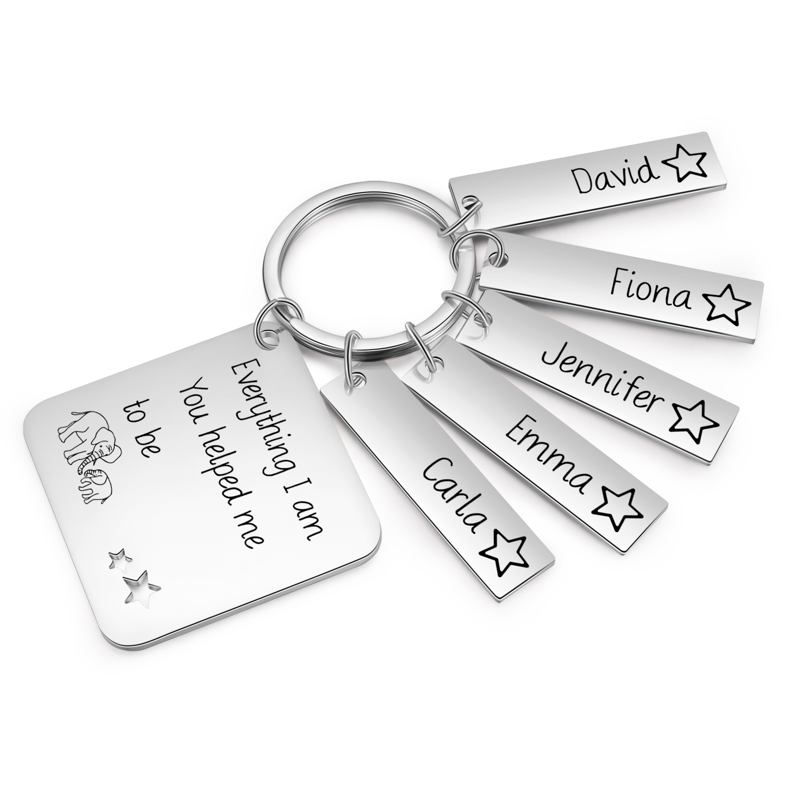 Personalised 5 Names & 1 Text Keychain Elephant Family Keychain Gifts for Father/Mother/Grandma/Grandpa-Jessemade AU