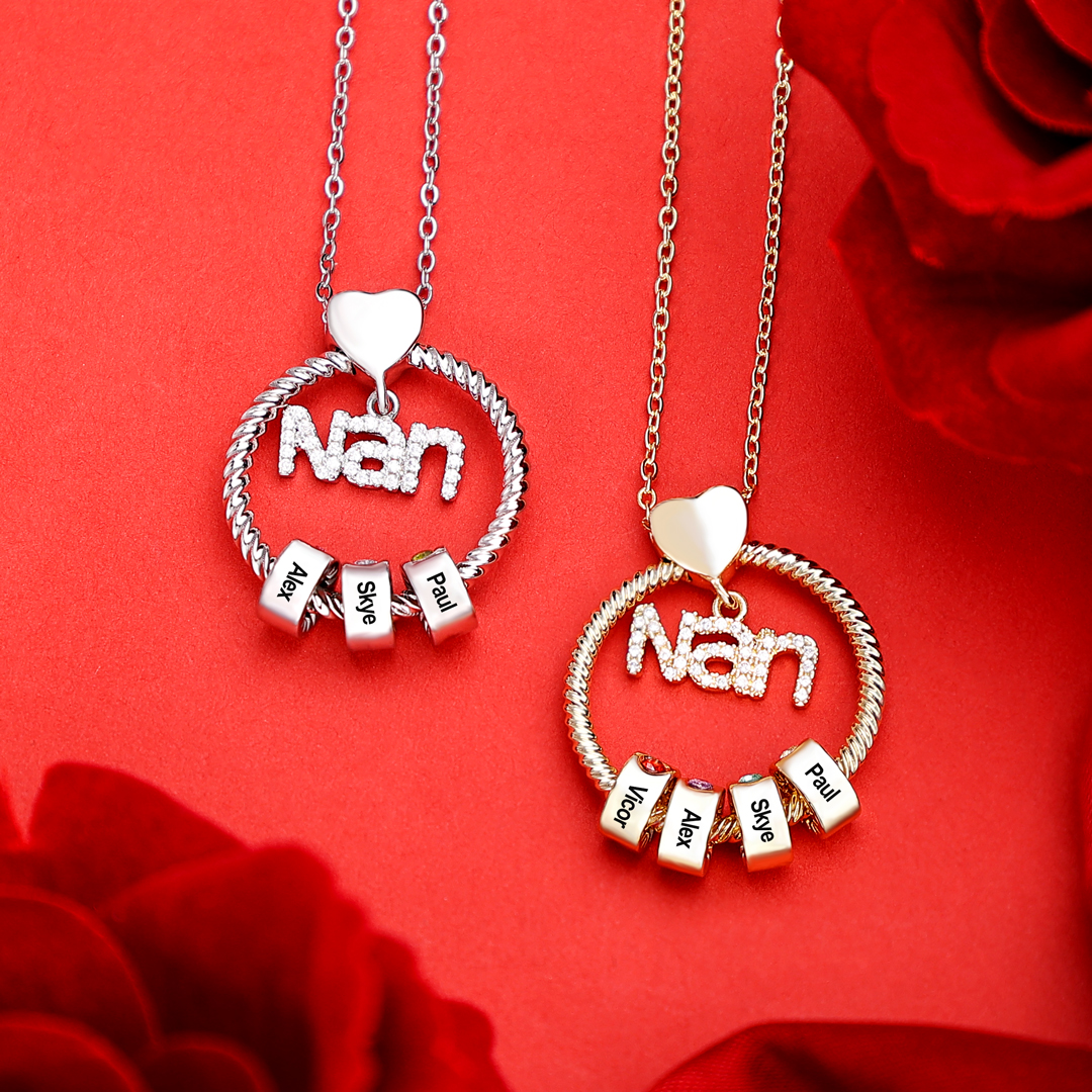 3 Names - Personalised Nan Necklace Custom Names & Birthstones Circle Pendant Necklace Gift for Grandma Nanna-Jessemade AU