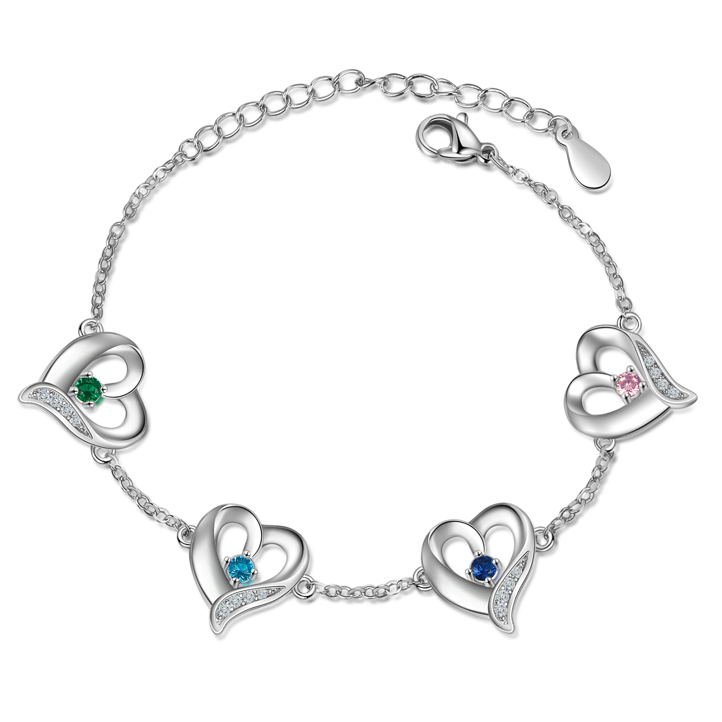 Personalised Heart Bracelet With 4 Birthstones Engraved Names Necklace For Her-Jessemade AU