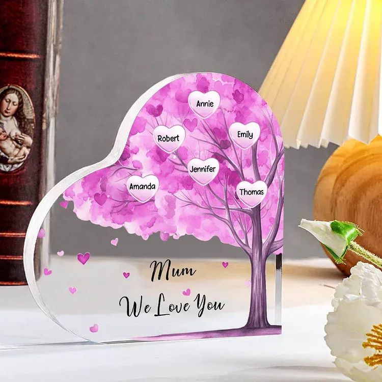 6 Names - Personalised Acrylic Heart Keepsake Custom Text Purple Tree Ornaments Gifts for Grandma/Mother-Jessemade AU