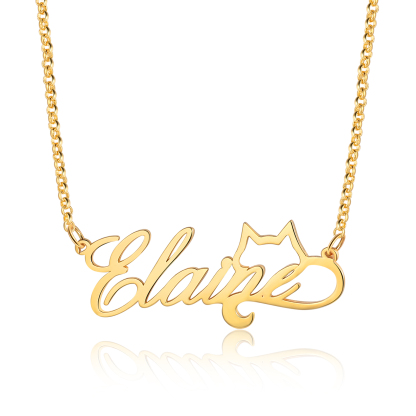 Personalised Cat Necklace Custom 1 Name Necklace Gift For Women-Jessemade AU