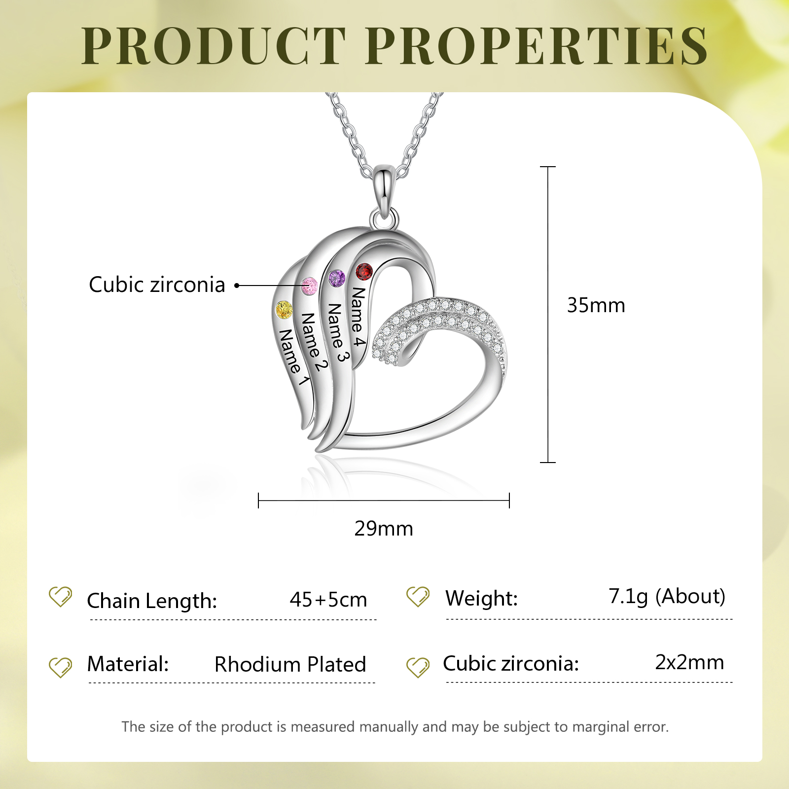 Personalised Heart Pendant Necklace Custom 4 Birthstones Engraved 4 Names Necklace Gift for Her-Jessemade AU