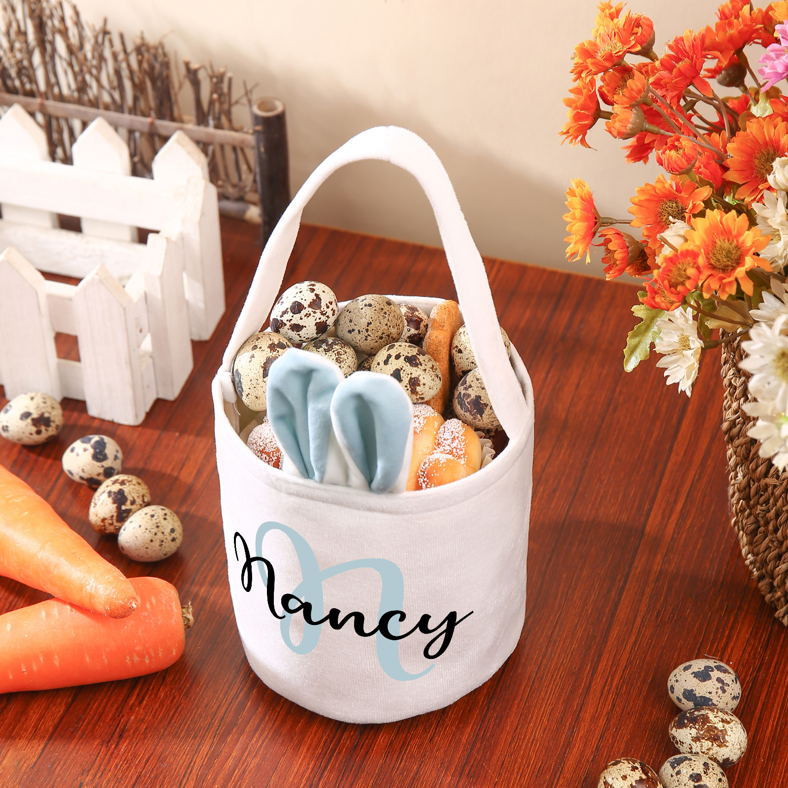 Personalised Bunny Tote Bag Customised with Name & Letter Bucket Bag Bunny Basket Easter Gifts-Jessemade AU