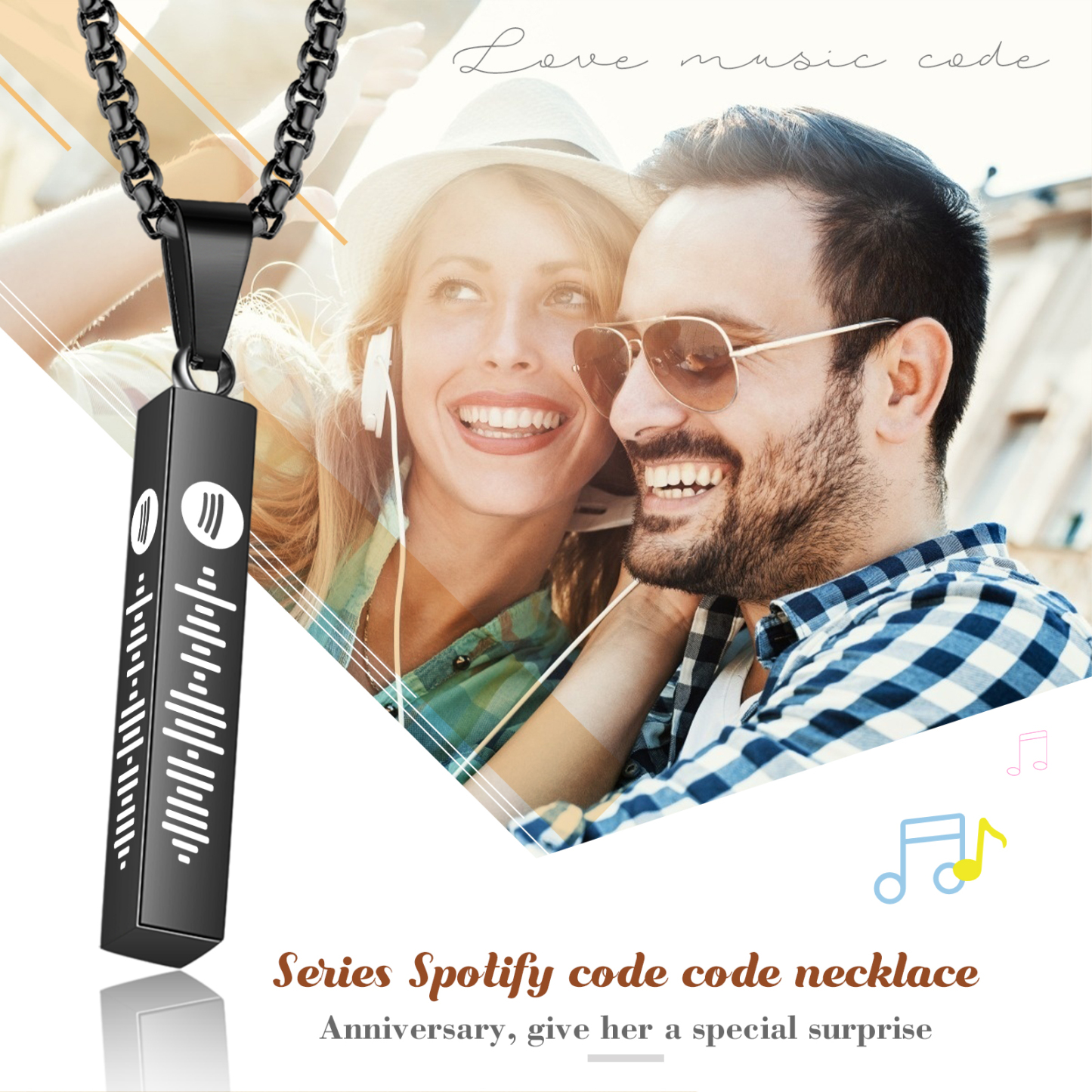 Personalised 3D Vertical Bar Necklace Customised Music Spotify Code Necklace for Her Him-Jessemade AU