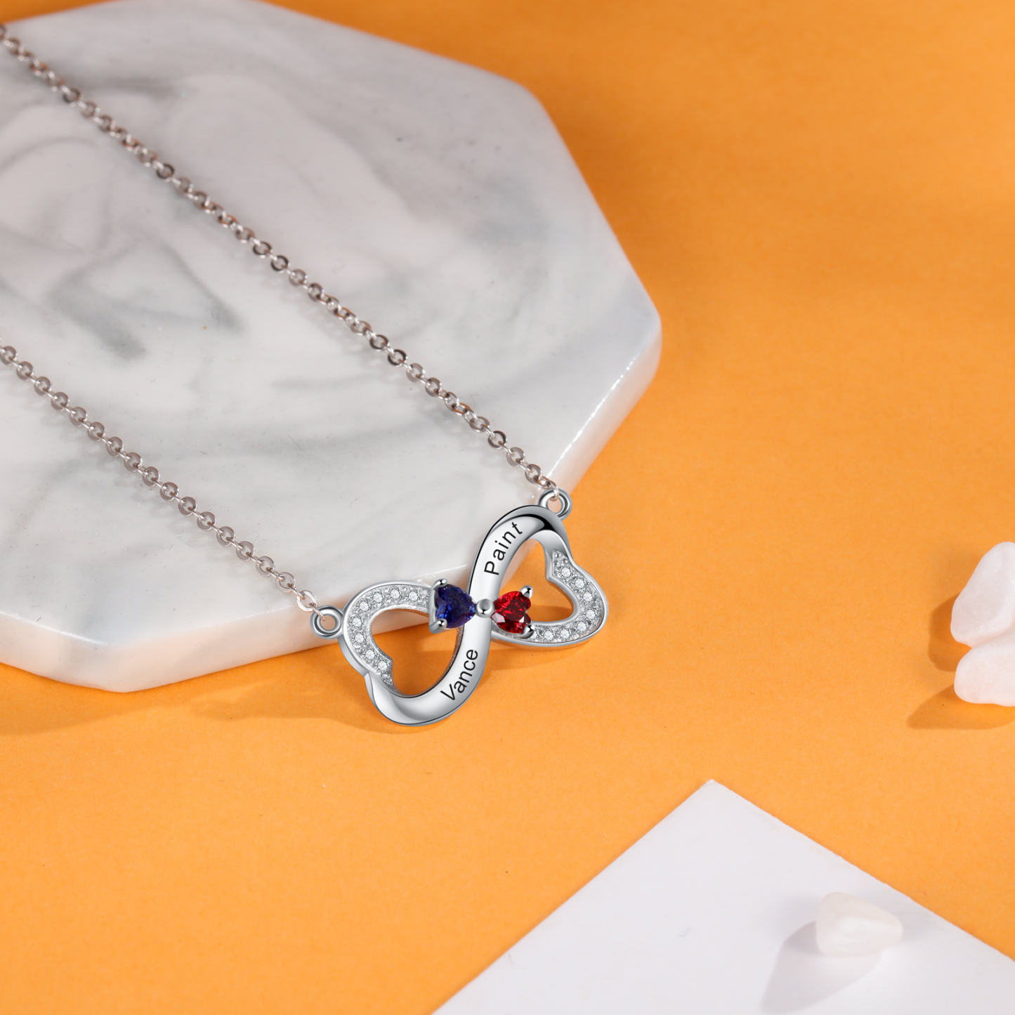 Personalised Heart Mother Necklace With 2 birthstones Engraved Names Gift For Women-Jessemade AU