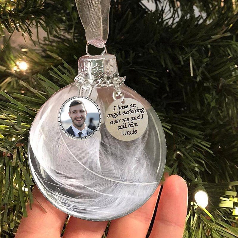 Personalised Christmas Feather Ball Custom Photo Memorial Ornament "I Have An Angel"-Jessemade AU