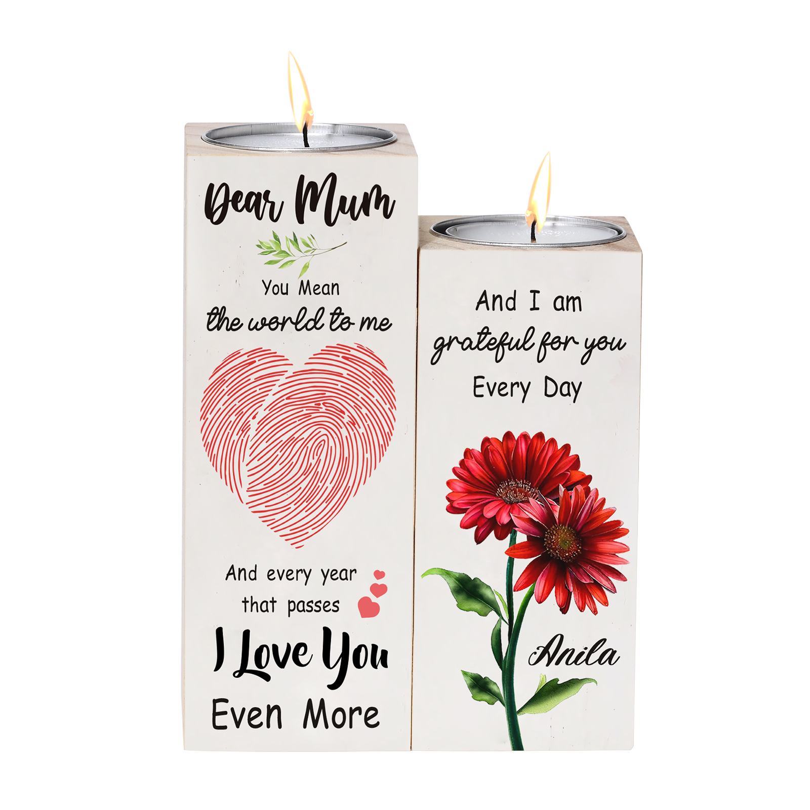 Dear Mum Candle Holder Custom Name Wooden Candlestick - You Mean The World To Me-Jessemade AU