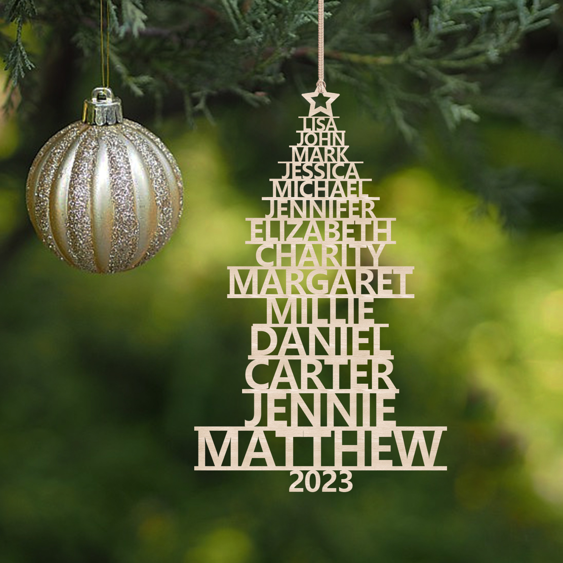 14 Names - Personalised Christmas Tree Ornaments Customised Name Xmas Wooden Decor Gifts for Family Friends-Jessemade AU