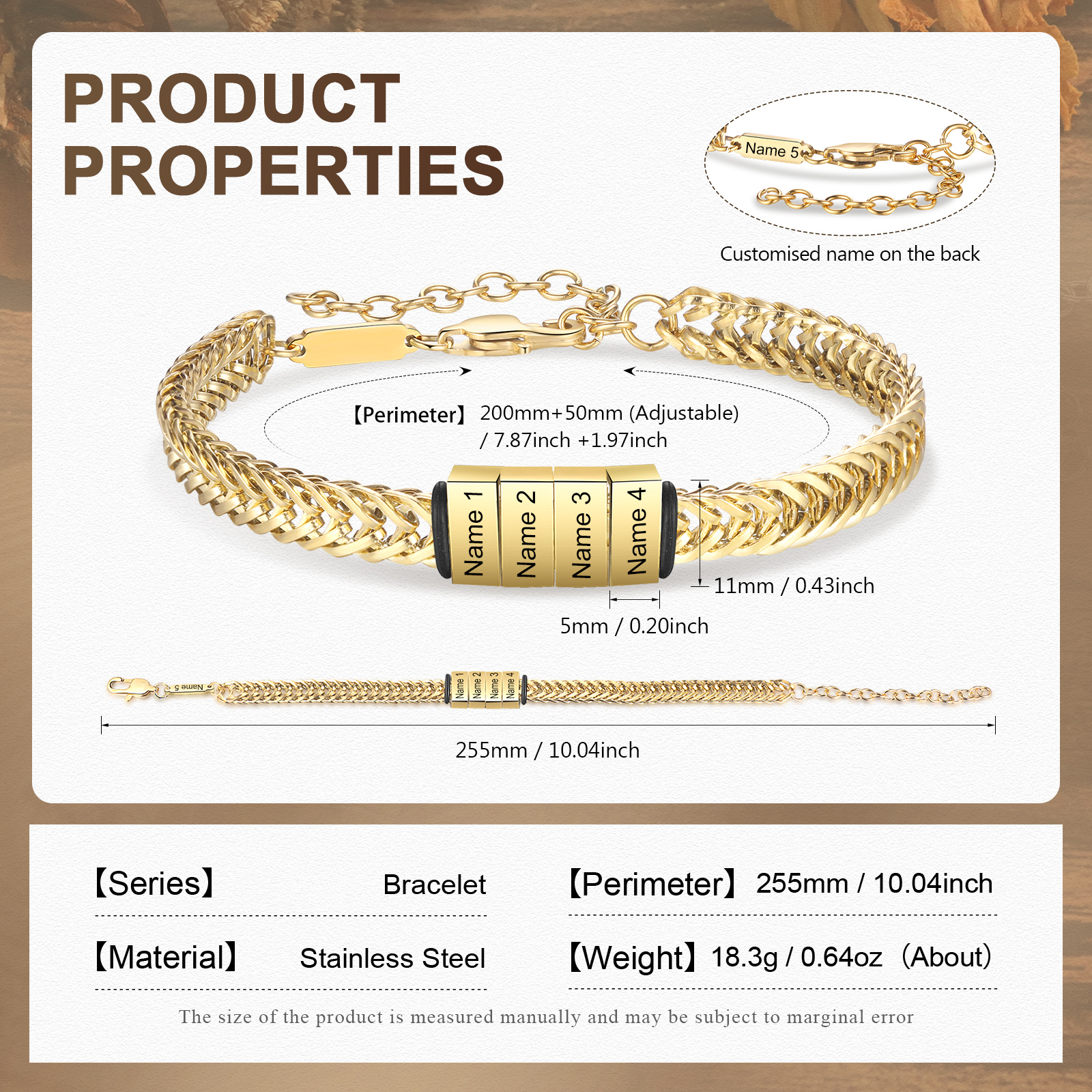 Personalised Men's Beaded Bracelet Custom 5 Names Adjustable Bracelets Stainless Steel Gifts for Him-Jessemade AU