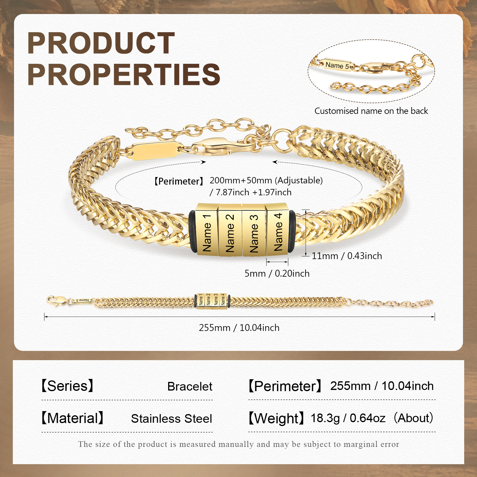 Personalised Men's Beaded Bracelet Custom 5 Names Adjustable Bracelets Stainless Steel Gifts for Him-Jessemade AU