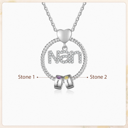 2 Names - Personalised Nan Necklace Custom Names & Birthstones Circle Pendant Necklace Gift for Grandma Nanna-Jessemade AU