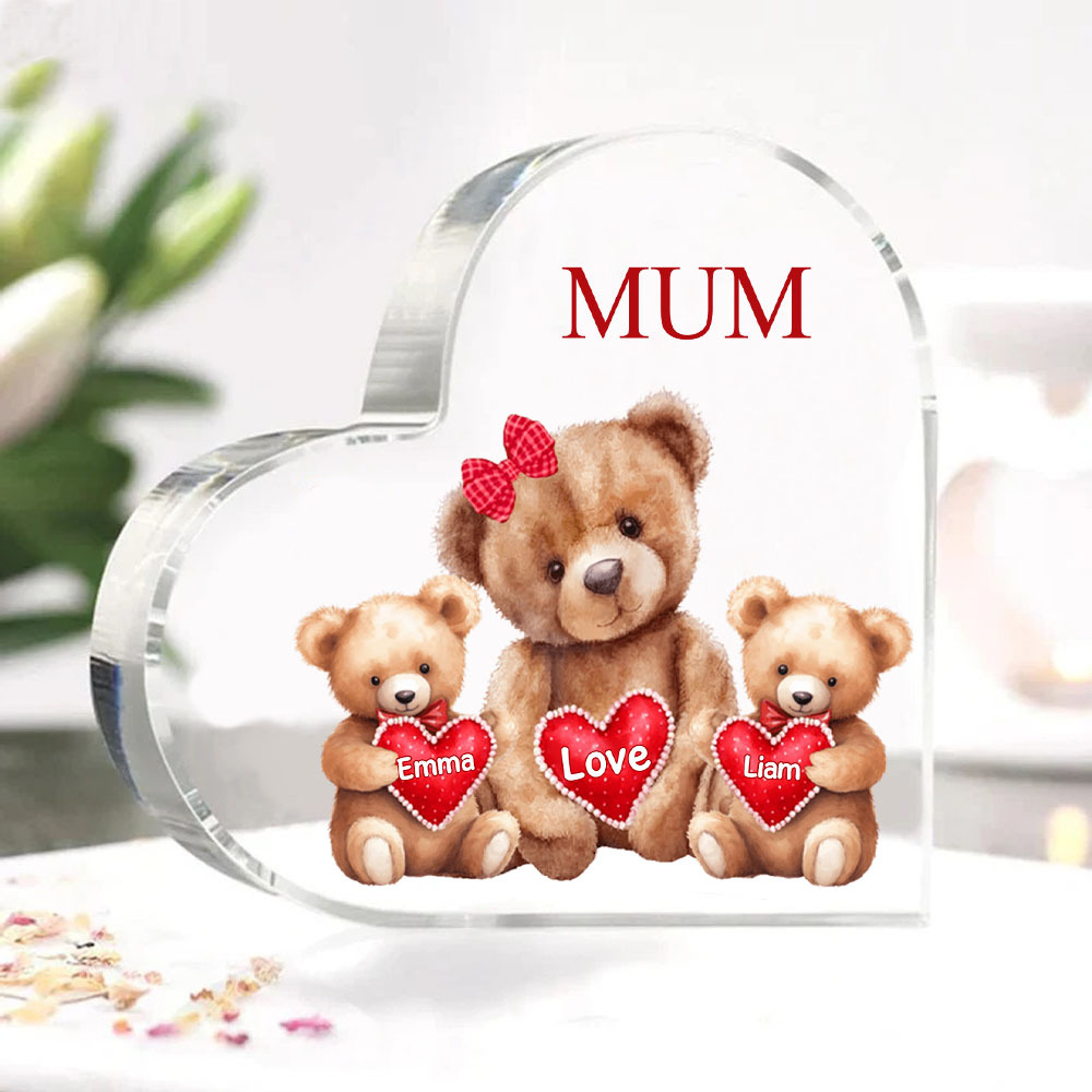 2 Names - Personalised Acrylic Heart Keepsake Custom Texts Teddy Bear Ornaments Gifts for Grandma/Mother-Jessemade AU