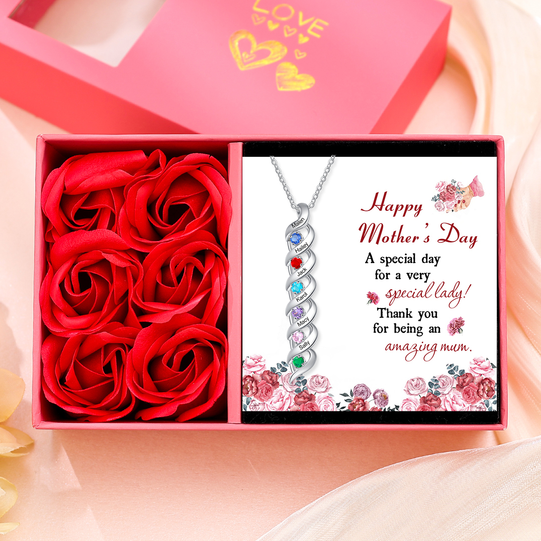 Customised Necklace Cascading Pendant with 6 Birthstones Engraving 6 Names Gifts for Her-Jessemade AU
