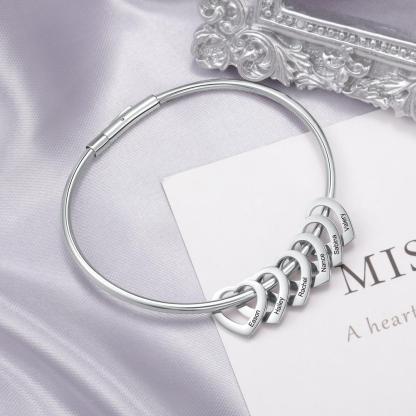 Engraved Personalised Bangle Bracelet with 5 Names with 5 Heart Shape Pendant Gift for Mother-Jessemade AU