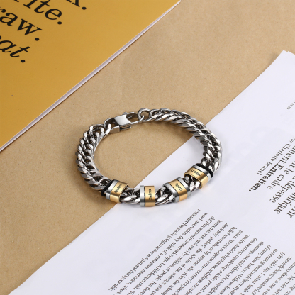 Personalised Cuban Chain Bracelet Customised Name Bracelet with 4 Beads-Jessemade AU