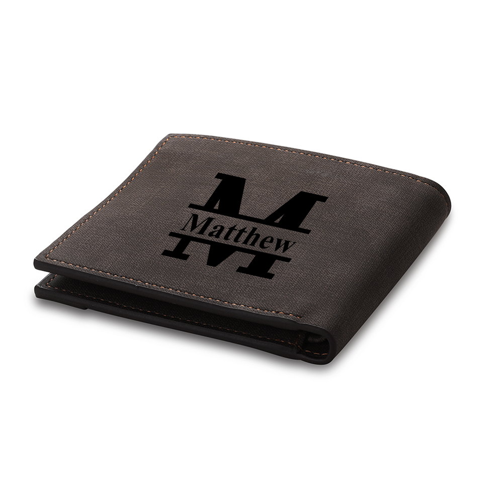 Personalised 1 Letter & 2 Names Billfold Wallet Custom Men's Leather Wallet Gifts for Him Dark Brown-Jessemade AU