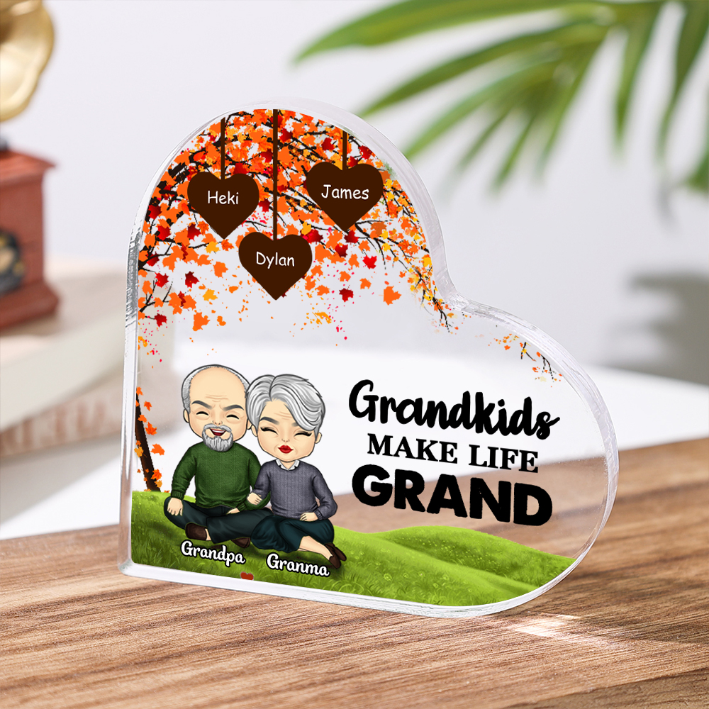 Personalised Acrylic Heart Keepsake Custom 3-10 Names Family Tree Ornament Gifts for Grandparents - Grandkids Make Life Grand