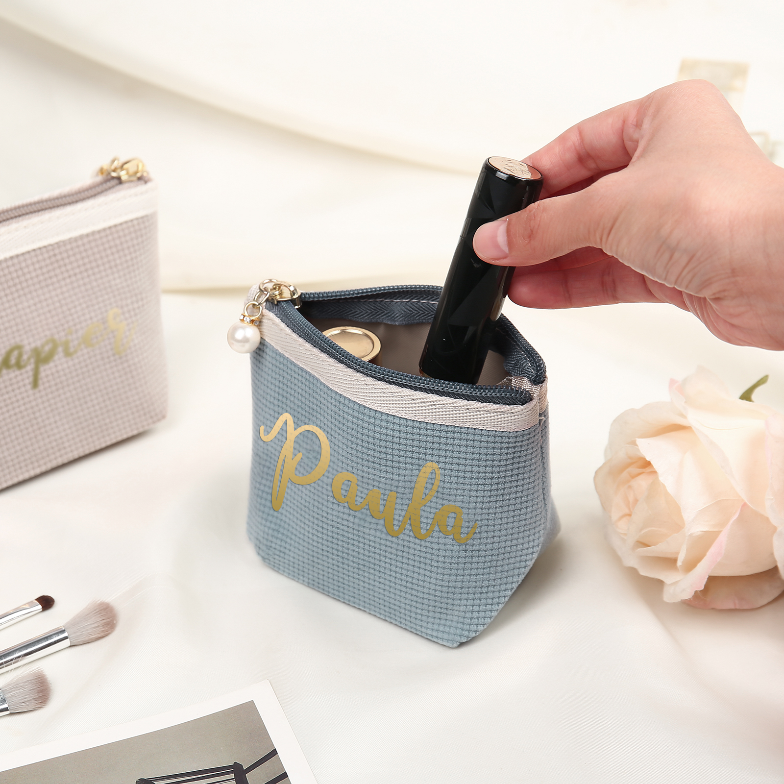 Personalised Name Cosmetic Bag Custom Makeup Bag Zipper Storage Bag Gifts for Ladies Girls-Jessemade AU