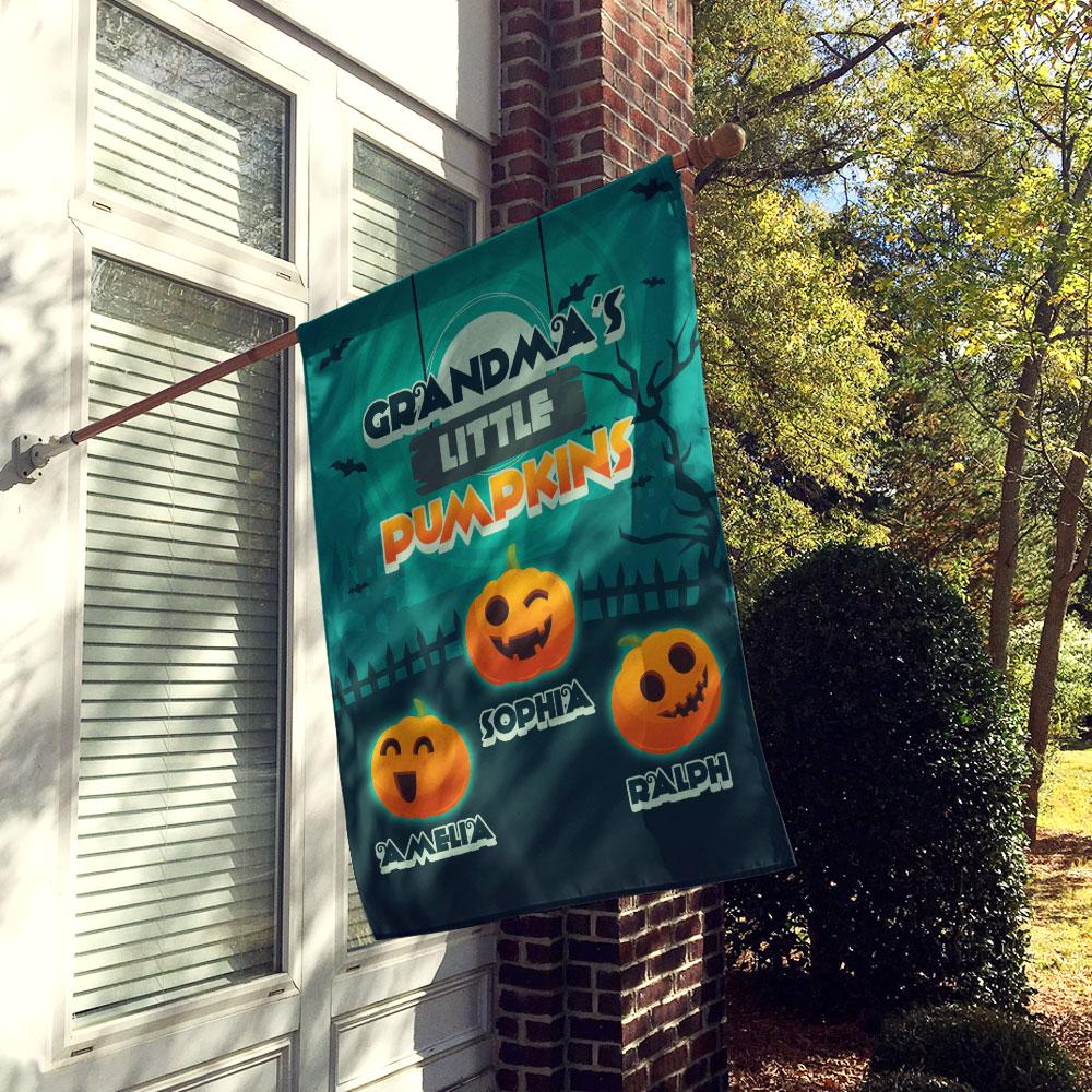 Personalised Halloween Garden Flag Custom 2 Names Flag "Grandma's Little Pumpkins"-Jessemade AU