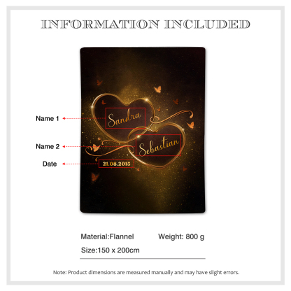 Personalised Couple Blanket Custom 2 Names & Date Blanket Heart Valentine's Day Anniversary Gift for Couples-Jessemade AU