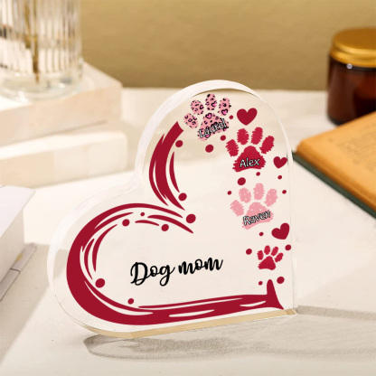 Personalised Text Acrylic Heart Keepsake Custom 3 Names Dog Footprints Ornaments Gifts for Grandma/Mother-Jessemade AU