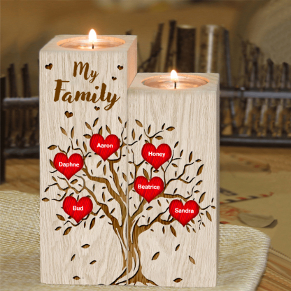 Family Tree Candle Holder Customised 1-10 Names & Text Wooden Candlesticks Personalised Gifts for Family-Jessemade AU