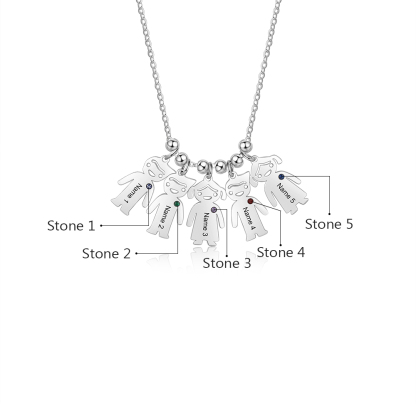 Personalised Kids Charm Necklace With 5 Birthstones Engraved Names Gift For Mother-Jessemade AU
