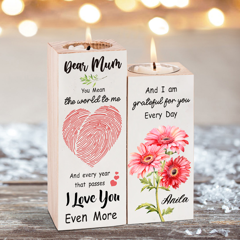 Dear Mum Candle Holder Custom Name Wooden Candlestick - You Mean The World To Me-Jessemade AU