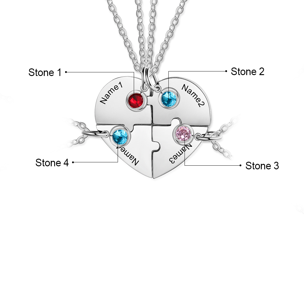 Personalised Puzzle Necklace With Birthstone Custom 4 Names Gifts For Mom BBF Friendship Style-Jessemade AU