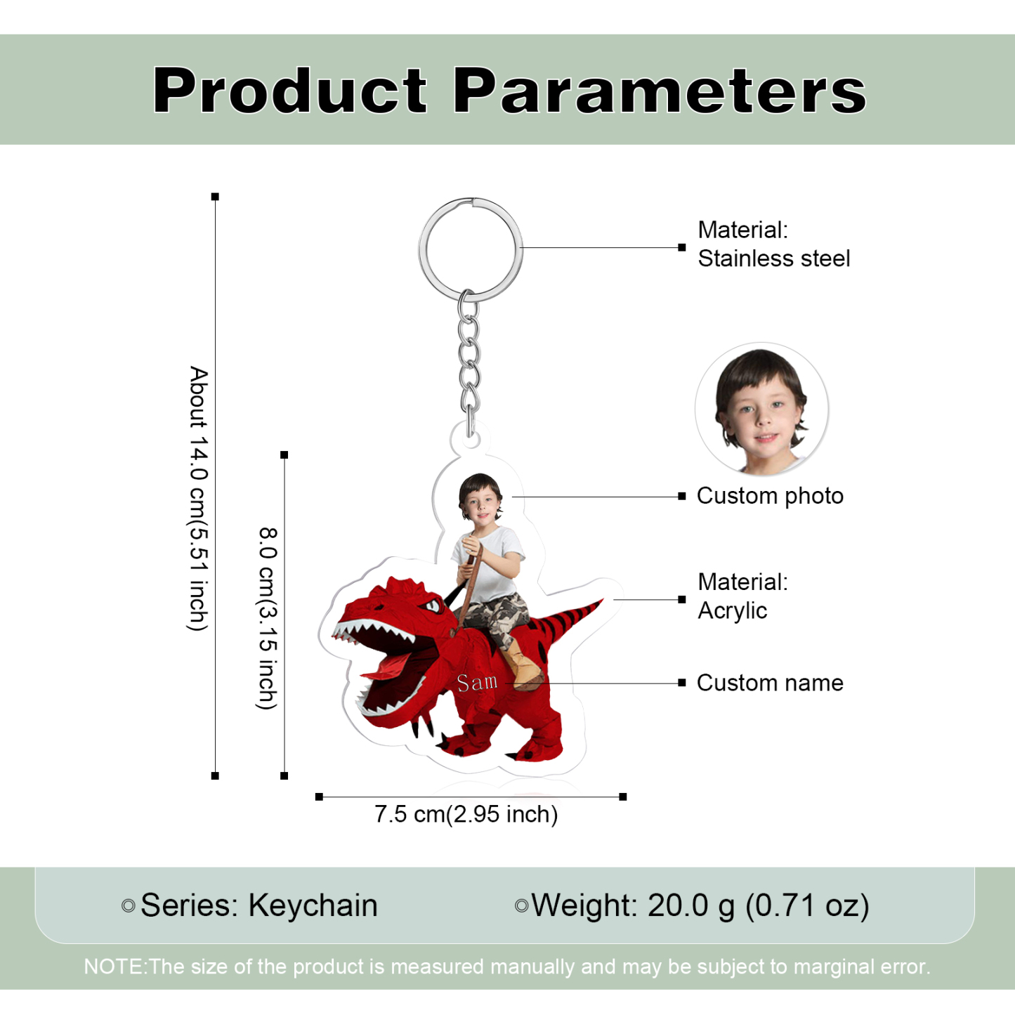 1 Name - Personalised Acrylic Dinosaur Keychain Customised Name & Photo Keychain Gift for Kids-Jessemade AU