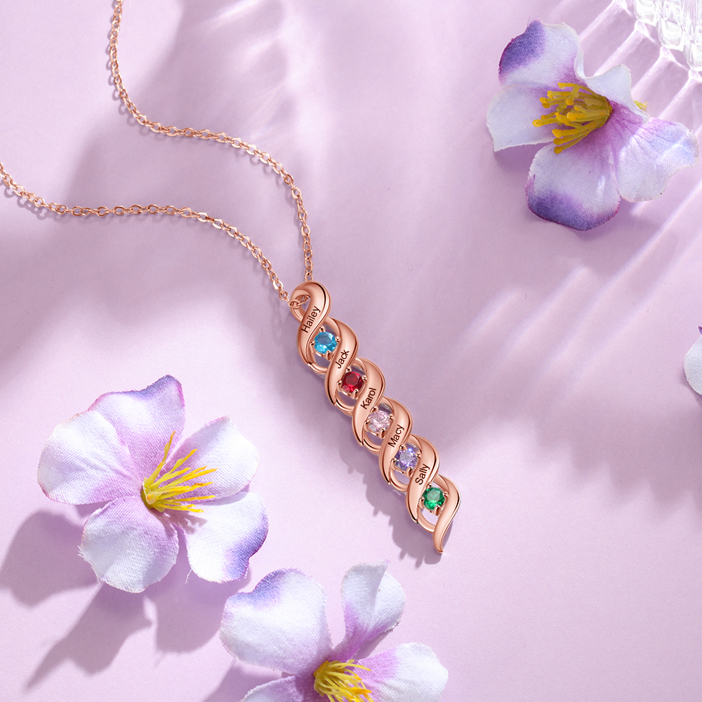 Personalised Necklace Cascading Pendant with 5 Birthstones Engraving 5 Names Gifts for Her-Jessemade AU