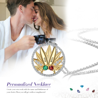 Personalised Sunflower Necklace With 2 Birthstones Engraved Names Necklace Gift For Women-Jessemade AU