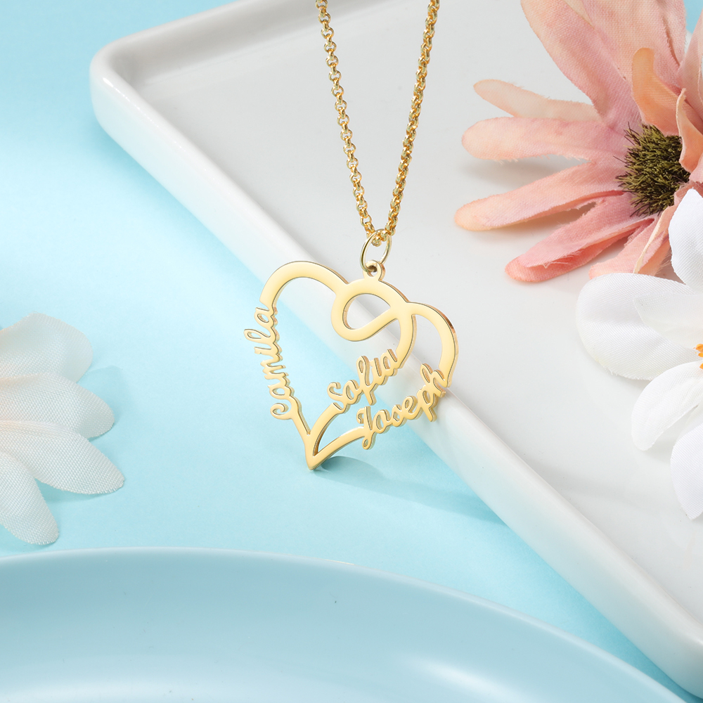 Heart Name Necklace with 3 Names Personalised Custom Name Necklace Mother's Day Gift-Jessemade AU