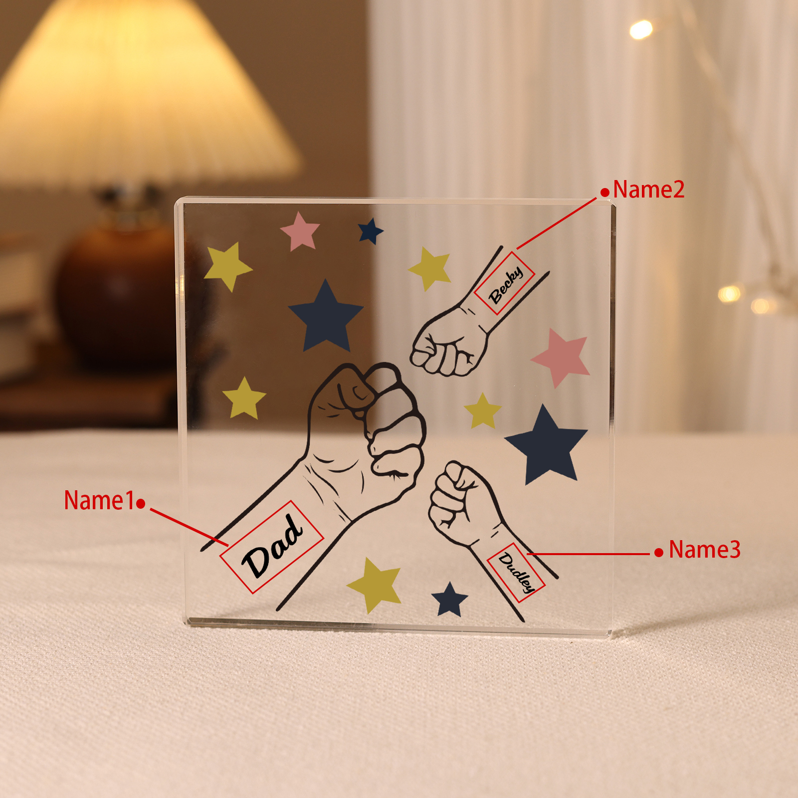 Personalised 3 Names Acrylic Square Keepsake Fist Bump Rectangle Plaque Father's Day Gifts -Jessemade AU