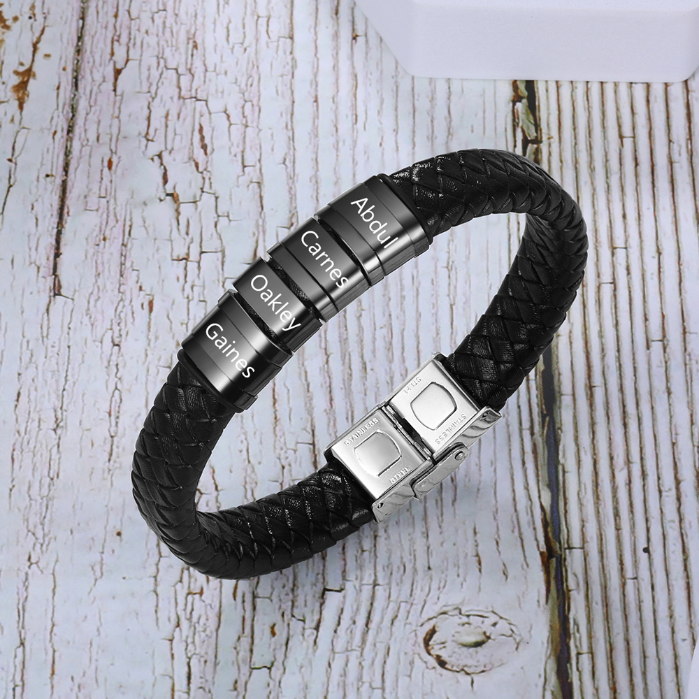 Black Personalised Men's 4 names Bracelet For Dad-Jessemade AU