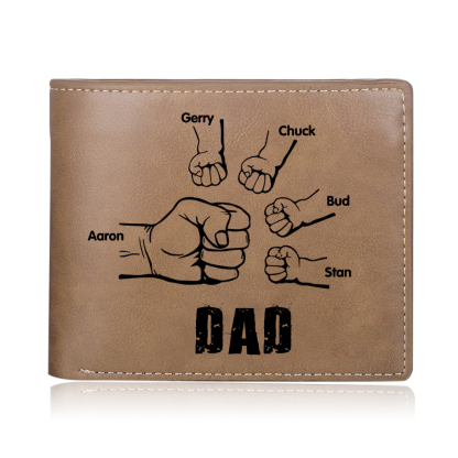 5 Names - Personalised Men Leather Wallet Custom Photo & Name Folding Wallet Fist Bump Wallet Gift for Dad-Jessemade AU
