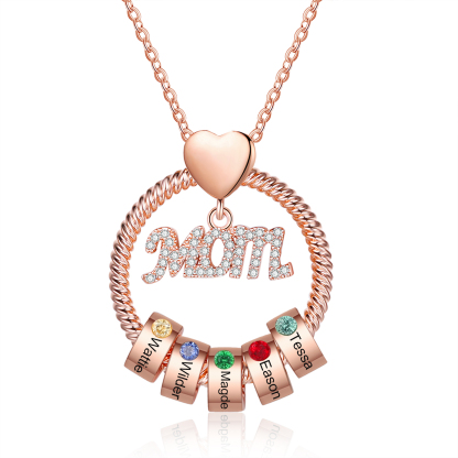 Personalised Necklace With 5 Birthstones Engraved Names Gift For Mother-Jessemade AU